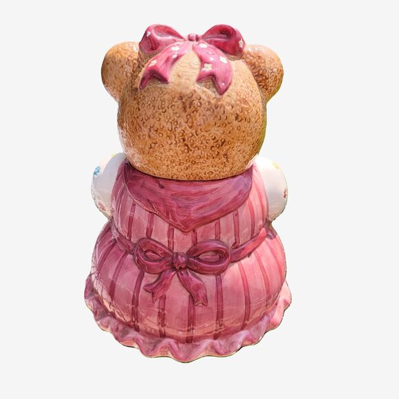 Vintage Mama Bear Ceramic Cookie Jar Pink and White Ceramic 8" x 11" - Picture 5 of 16